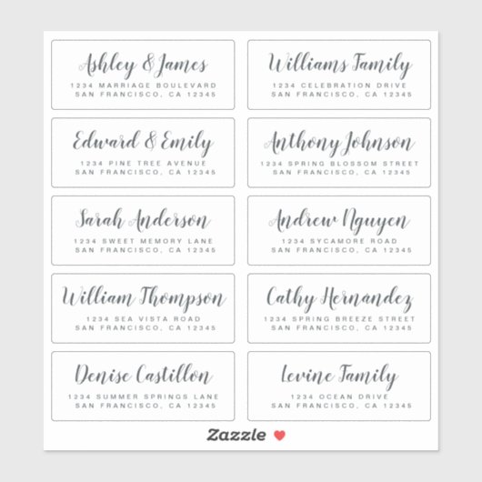 Chic Calligraphy Wedding Guest Address Labels (Blatt)