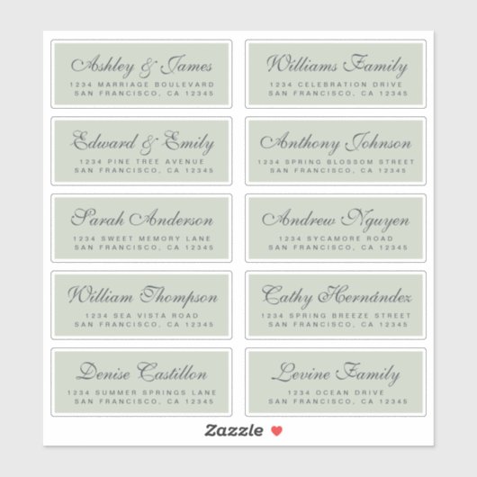 Chic Calligraphy Wedding Guest Address Labels (Blatt)