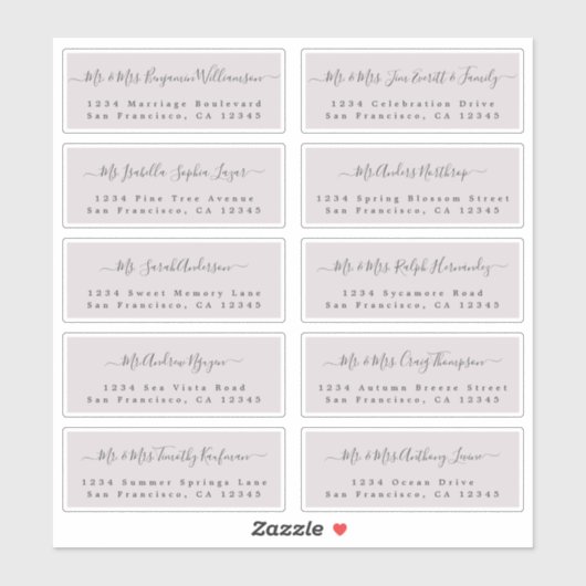 Chic Calligraphy Wedding Guest Address Labels (Blatt)