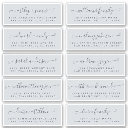 Chic Calligraphy Wedding Guest Address Labels (Vorderseite)