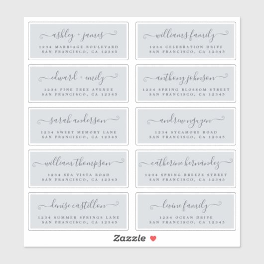 Chic Calligraphy Wedding Guest Address Labels (Blatt)