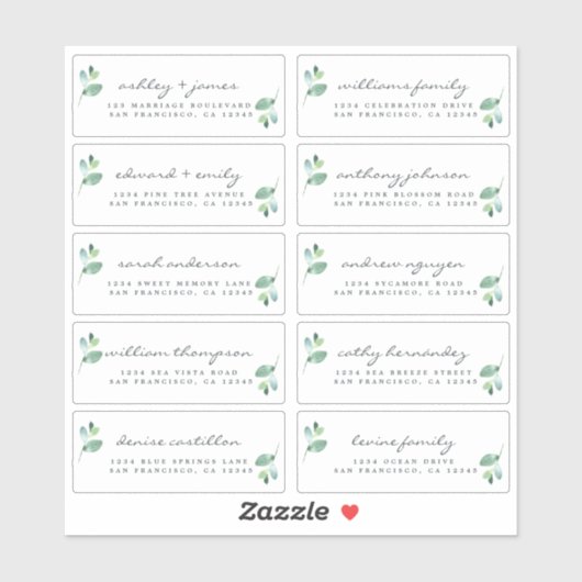 Chic Calligraphy Wedding Guest Address Labels (Blatt)