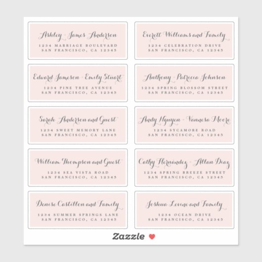 Chic Calligraphy Wedding Guest Address Labels (Blatt)
