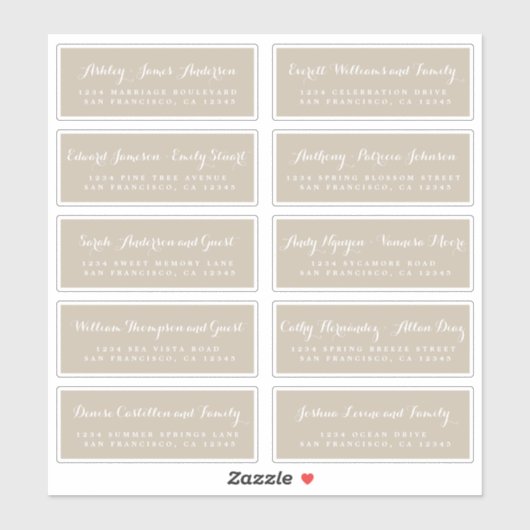 Chic Calligraphy Wedding Guest Address Labels (Blatt)