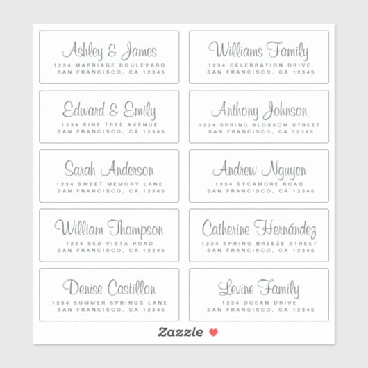 Chic Calligraphy Wedding Guest Address Labels (Blatt)