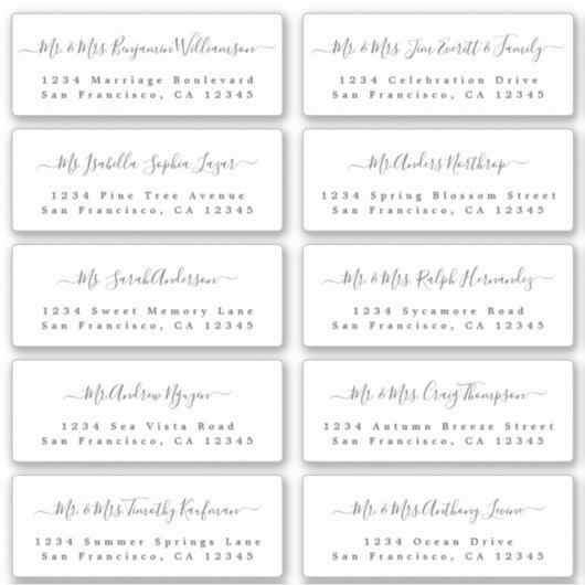 Chic Calligraphy Wedding Guest Address Labels (Vorderseite)