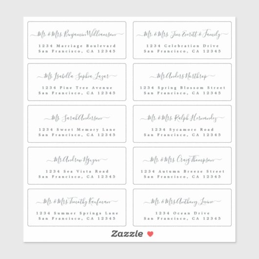 Chic Calligraphy Wedding Guest Address Labels (Blatt)