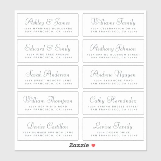 Chic Calligraphy Wedding Guest Address Labels (Blatt)