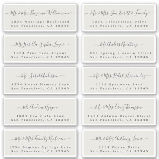 Chic Calligraphy Wedding Guest Address Labels (Vorderseite)
