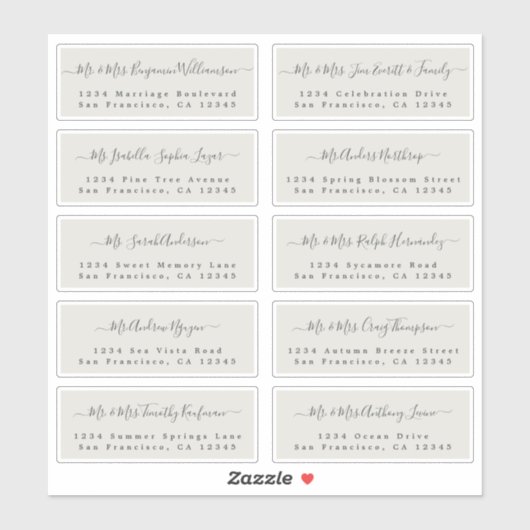 Chic Calligraphy Wedding Guest Address Labels (Blatt)