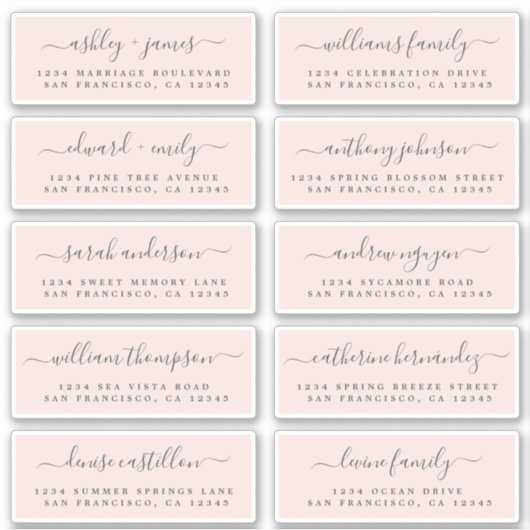 Chic Calligraphy Wedding Guest Address Labels (Vorderseite)