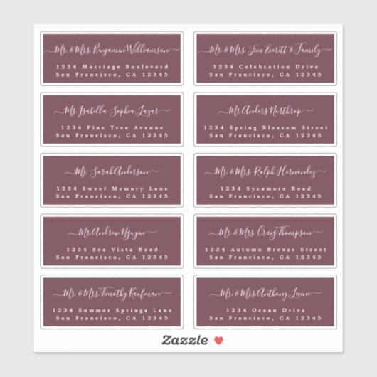 Chic Calligraphy Wedding Guest Address Labels (Blatt)
