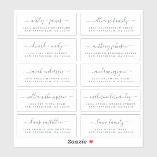 Chic Calligraphy Wedding Guest Address Labels (Blatt)