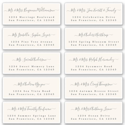 Chic Calligraphy Wedding Guest Address Labels (Vorderseite)