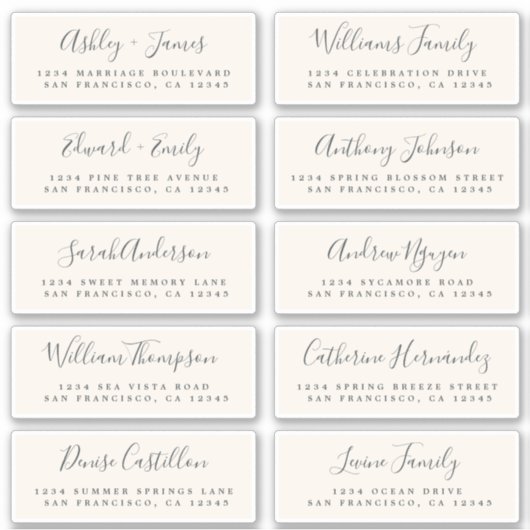 Chic Calligraphy Wedding Guest Address Labels (Vorderseite)