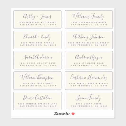 Chic Calligraphy Wedding Guest Address Labels (Blatt)