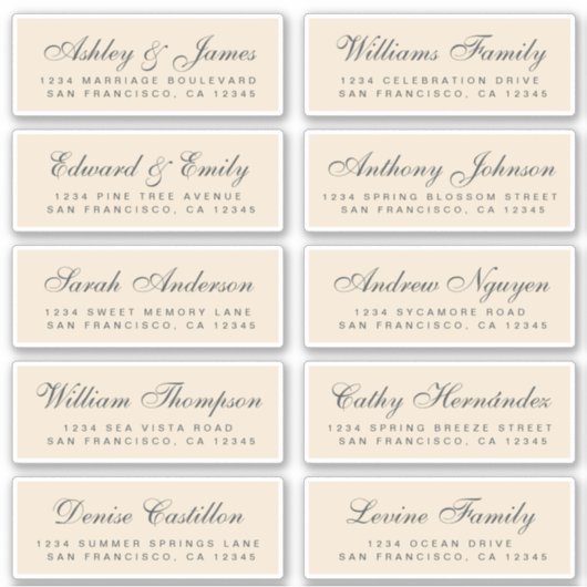 Chic Calligraphy Wedding Guest Address Labels (Vorderseite)