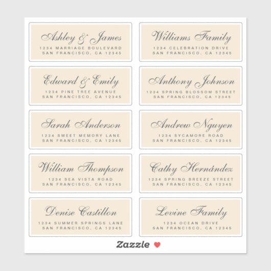 Chic Calligraphy Wedding Guest Address Labels (Blatt)