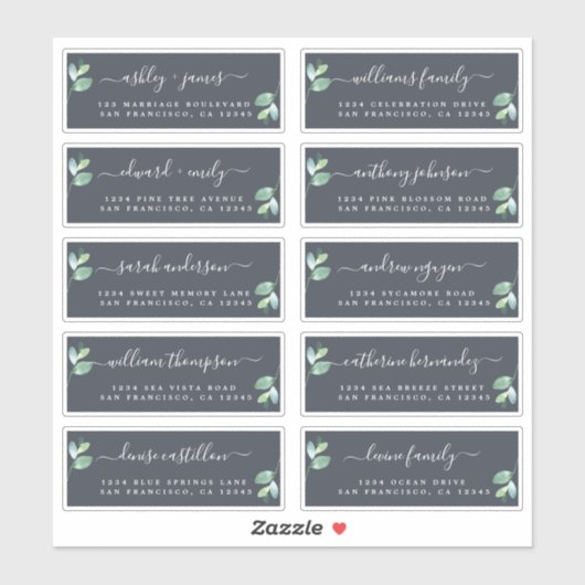 Chic Calligraphy Wedding Guest Address Labels (Blatt)