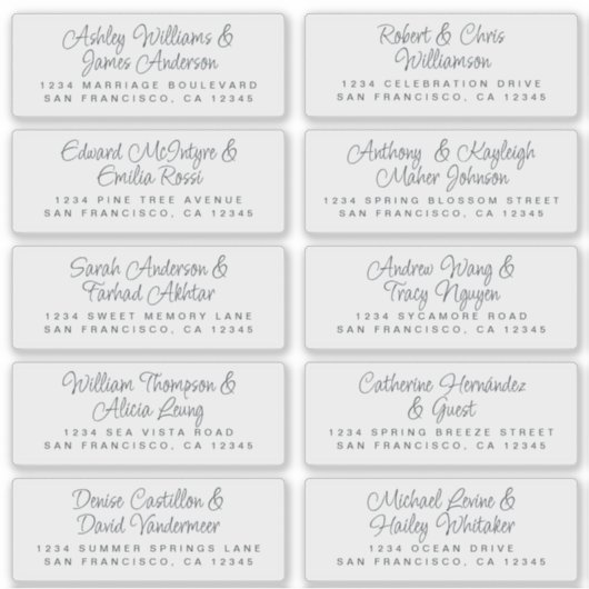 Chic Calligraphy Wedding Guest Address Labels (Vorderseite)