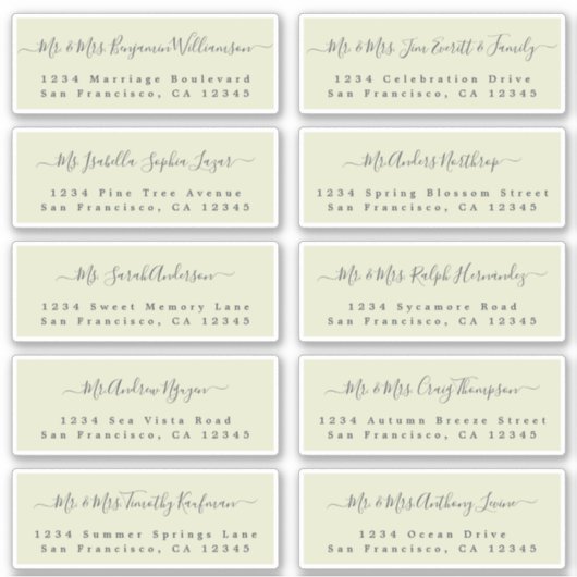 Chic Calligraphy Wedding Guest Address Labels (Vorderseite)