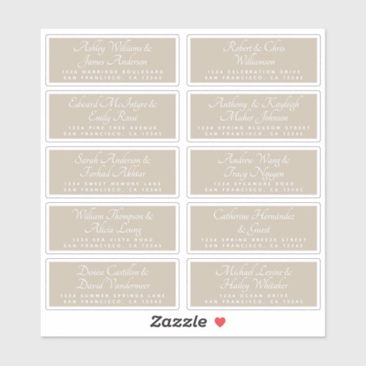 Chic Calligraphy Wedding Guest Address Labels (Blatt)