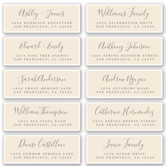 Chic Calligraphy Wedding Guest Address Labels (Vorderseite)