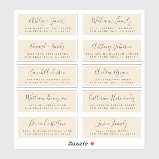 Chic Calligraphy Wedding Guest Address Labels (Blatt)