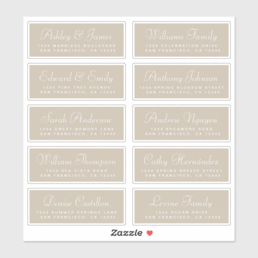 Chic Calligraphy Wedding Guest Address Labels (Blatt)