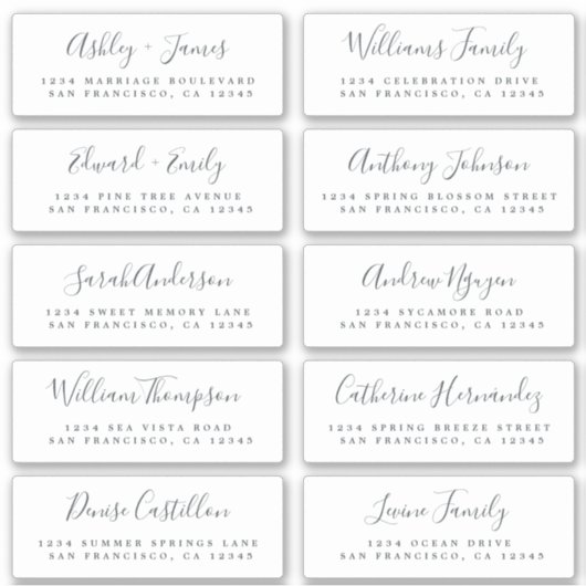 Chic Calligraphy Wedding Guest Address Labels (Vorderseite)
