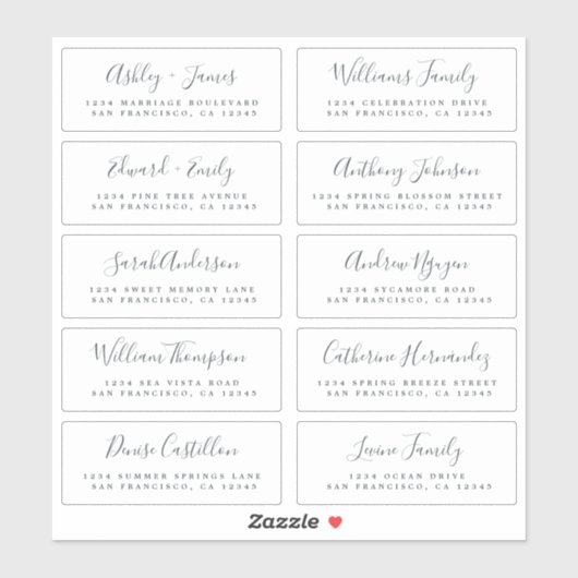 Chic Calligraphy Wedding Guest Address Labels (Blatt)