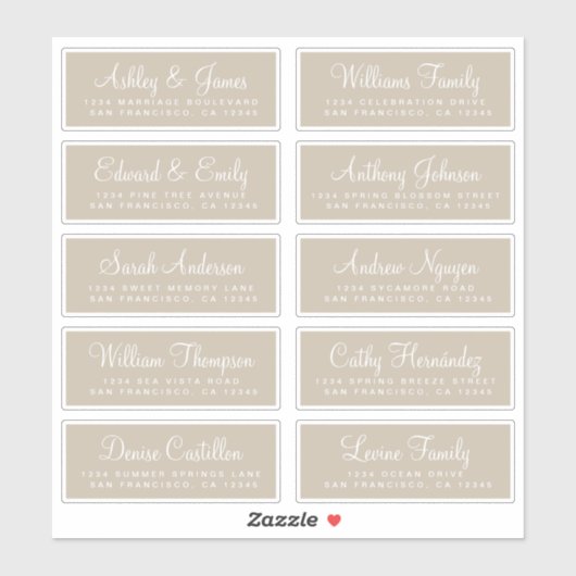 Chic Calligraphy Wedding Guest Address Labels (Blatt)