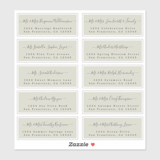 Chic Calligraphy Wedding Guest Address Labels (Blatt)
