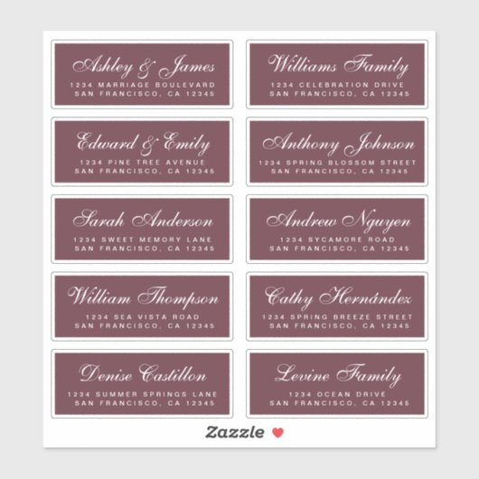 Chic Calligraphy Wedding Guest Address Labels (Blatt)