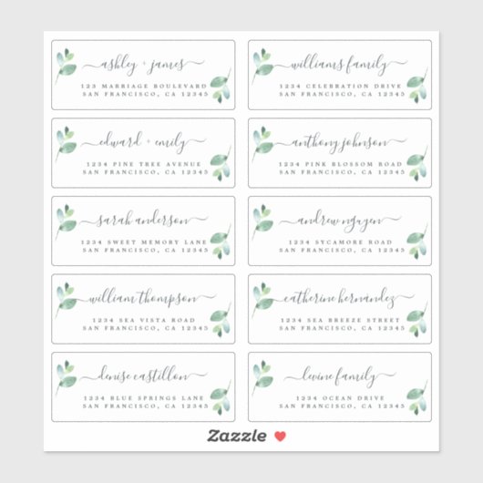 Chic Calligraphy Wedding Guest Address Labels (Blatt)