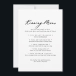 Chic Calligraphy Wedding Kissing Menu Game Card<br><div class="desc">Diese schicke kalligraphische Hochzeitskissingkarte eignet sich perfekt für einen rustikalen Hochzeitsempfang. Das einfache und elegante Design zeichnet sich durch klassische und extravagante Schriftzeichen in Schwarz und Weiß aus.</div>