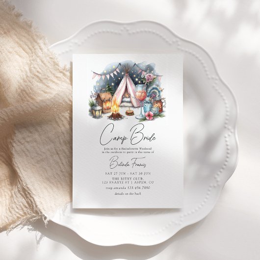 Chic Camp Bride Bachelorette Wochenendreise Einladung