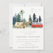 Chic Camping Aquarell Pine Forest Couples Dusche Einladung (Vorderseite)