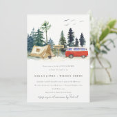 Chic Camping Aquarell Pine Forest Couples Dusche Einladung (Stehend Vorderseite)