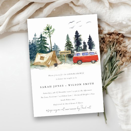 Chic Camping Aquarell Pine Forest Couples Dusche Einladung