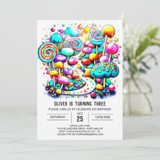 Chic Candy Editable Geburtstag Einladung (Stehend Vorderseite)