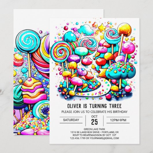 Chic Candy Editable Geburtstag Einladung (Vorne/Hinten)