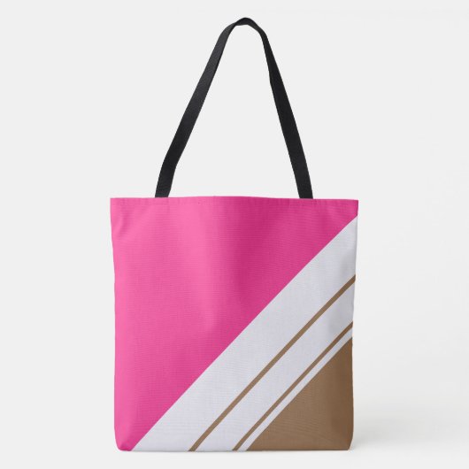 Chic Candy Pink Mocha White Slant Racing Streifen Tasche (Vorderseite)
