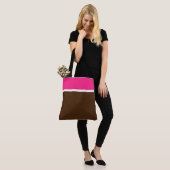 Chic Candy rosa weiße Streifen auf Kakao braun Tasche (Am Model)
