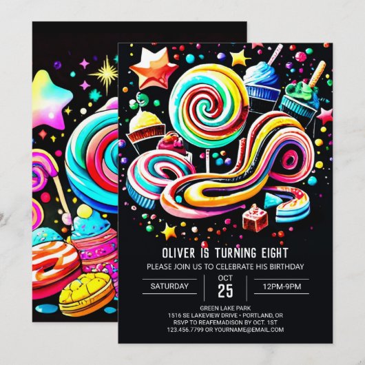 Chic Candyland Birthday Einladung (Vorne/Hinten)