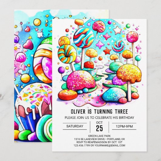 Chic Candyland Birthday Einladung (Vorne/Hinten)