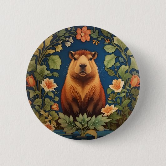 Chic Capybara - Inspiriert von William Morris Button (Vorderseite)