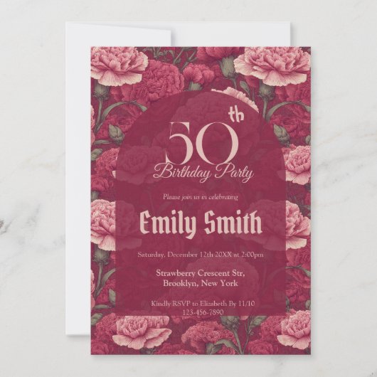 Chic Carnation Inspired First Birthday Einladung (Vorderseite)