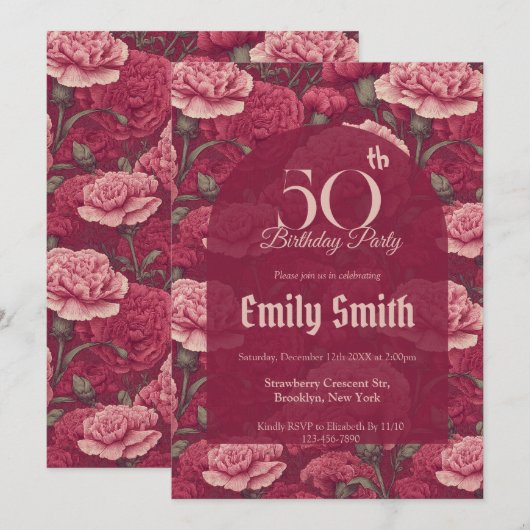 Chic Carnation Inspired First Birthday Einladung (Vorne/Hinten)