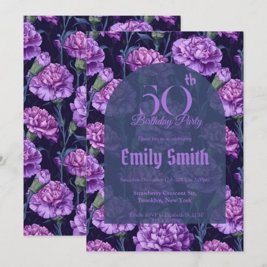 Chic Carnation Sparkle Custom Birthday Einladung (Vorne/Hinten)